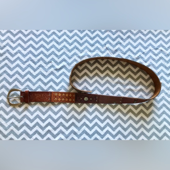 Vintage Y2K Fossil Brown Leather Patchwork Detailing Women’s Belt, Size MED - Picture 4 of 4